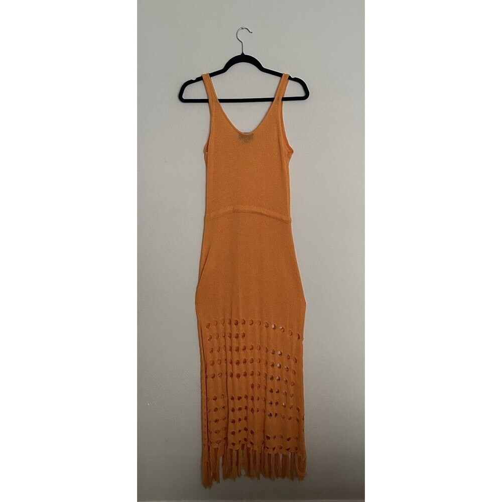 Vici Caliana Tassel Cover-Up Maxi Dress Size L Orange Boho Style Sleeveless EUC - Picture 7 of 16